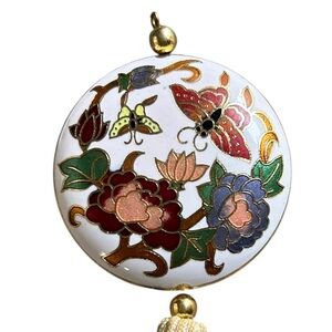 Vintage Double Sided Floral Cloisonné Pendant with Tassel